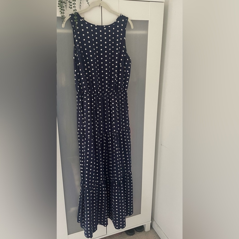 Navy Blue Polka Dot Maxi Dress